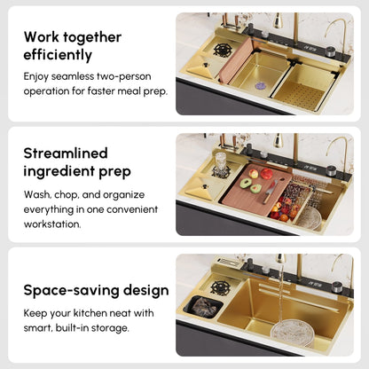 Multi-Function Stainless Steel Kitchen Sink 32.3" × 18.9" with Pull-Out Faucet