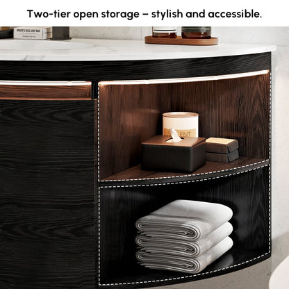 Modern 36" Corner Floating Single Bathroom Vanity with Sink, LED Light, Storage