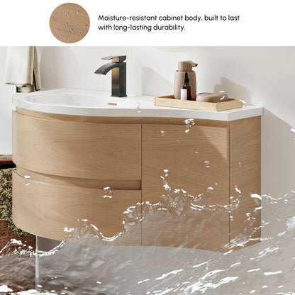 35" Floating Single Curved Bathroom Vanity with Sink & Storage