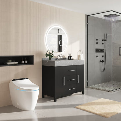 39.4" Freestanding Black Bathroom Vanity, Sintered Stone Countertop & Silver Handles