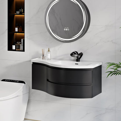 35" Floating Single Curved Bathroom Vanity with Sink & Storage