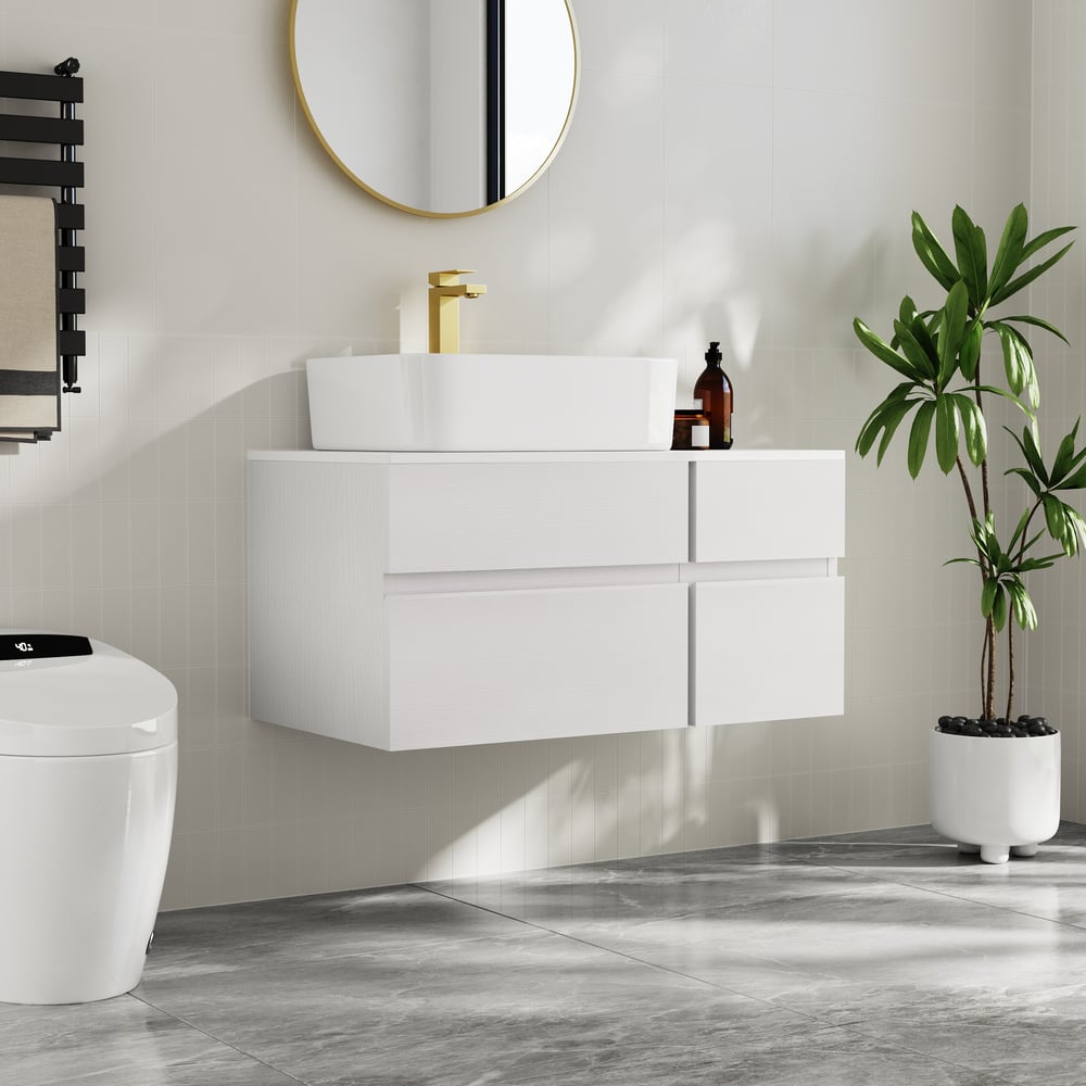 Modern 31.5" Floating Single Bathroom Vanity with Stone Resin Top, Ceramic Basin