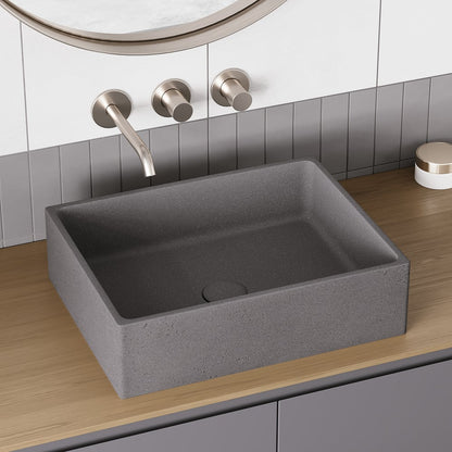 18'' Gray Concrete Vessel Sink Modern Rectangular Countertop Basin for Bathroom Vanity