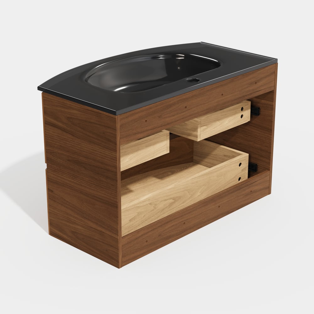 Modern 31.5" Floating Bathroom Vanity with One-piece Glass Basin 2 Drawers in Walnut