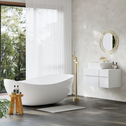 Modern 31.5" Floating Single Bathroom Vanity with Stone Resin Top, Ceramic Basin