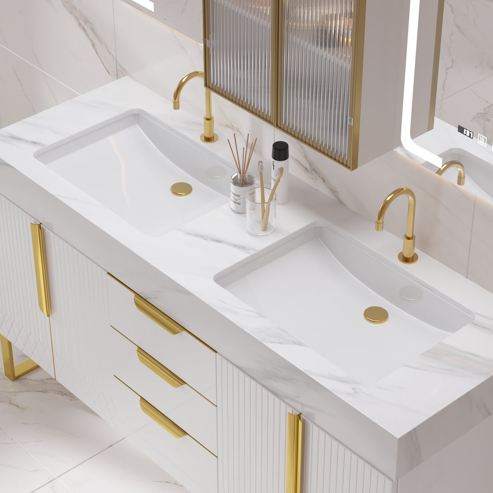 Aro 59" Double Bathroom Vanity & 59" Bathroom Storage Cabinet Set