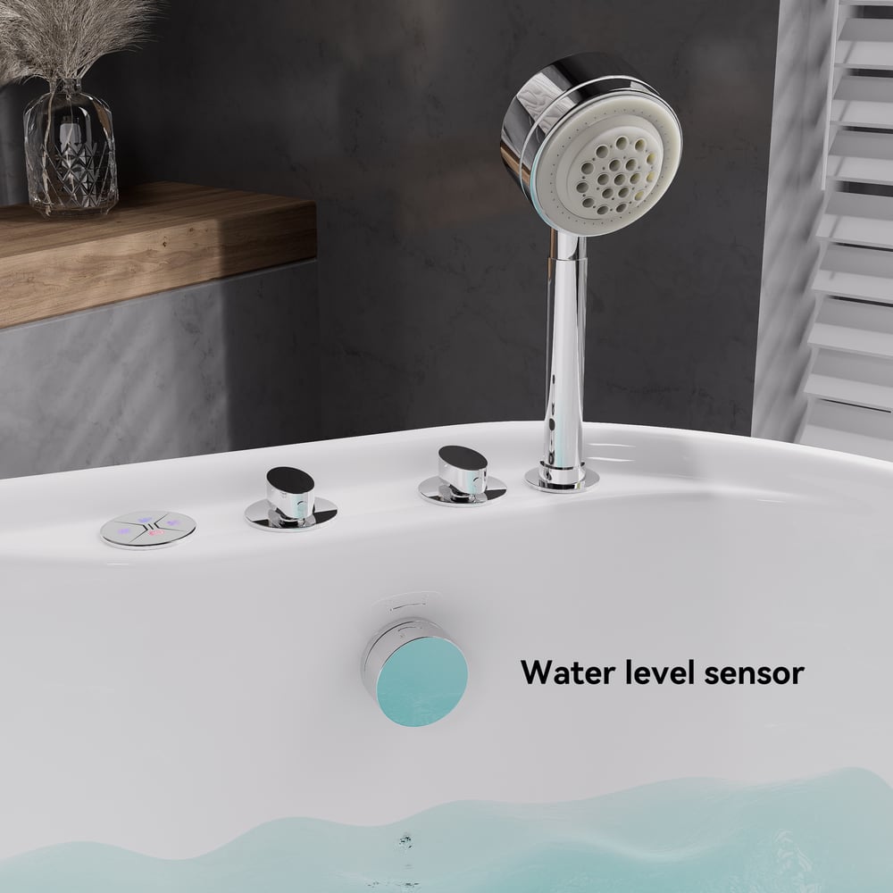 39" Compact Deep Oval Acrylic Whirlpool Bathtub with Massage Jets & Thermostatic Control