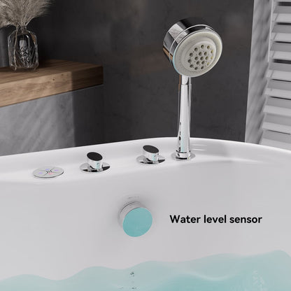 39" Compact Deep Oval Acrylic Whirlpool Bathtub with Massage Jets & Thermostatic Control