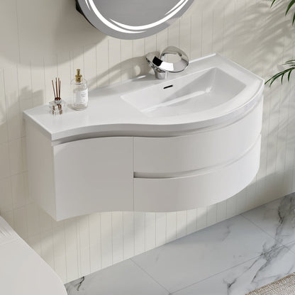 35" Floating Single Curved Bathroom Vanity with Sink & Storage