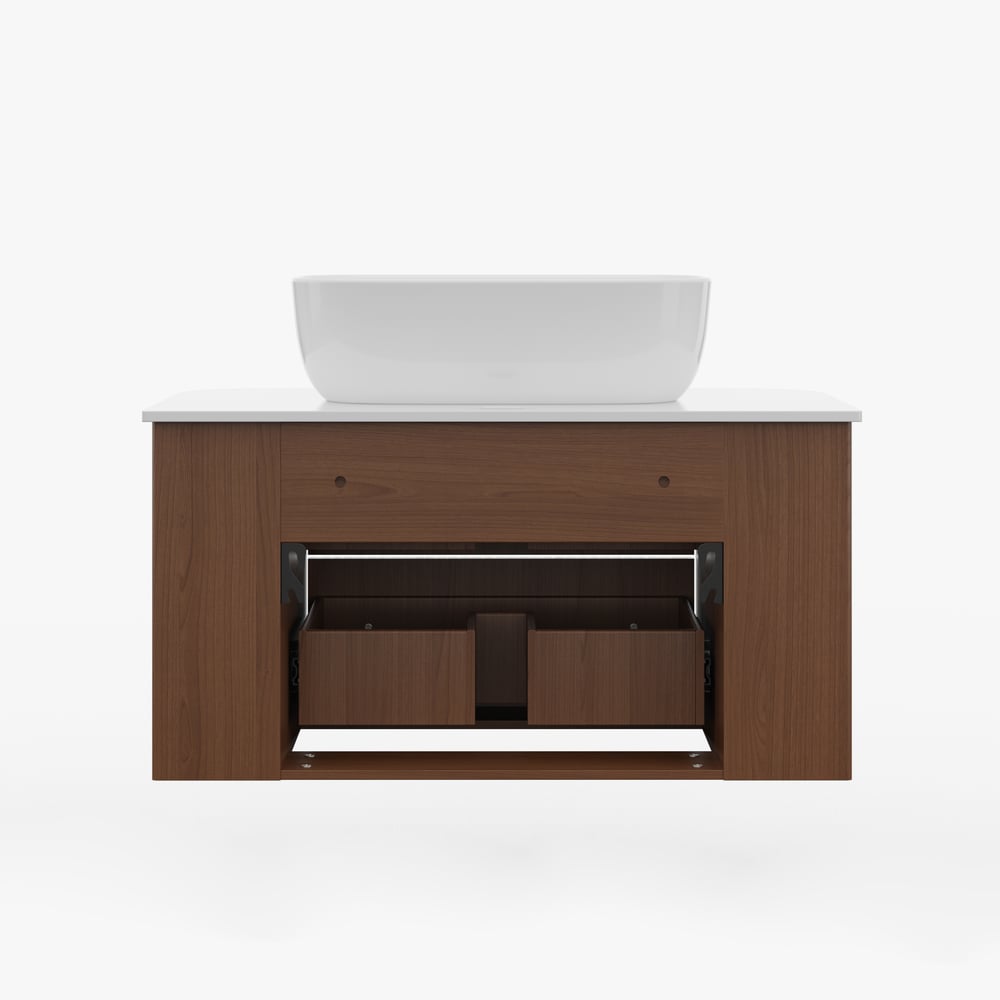 31.5" Fluted Bathroom Vanity Set Walnut Floating Bathroom Vanity with Vessel Sink