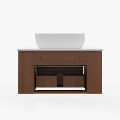 31.5" Fluted Bathroom Vanity Set Walnut Floating Bathroom Vanity with Vessel Sink