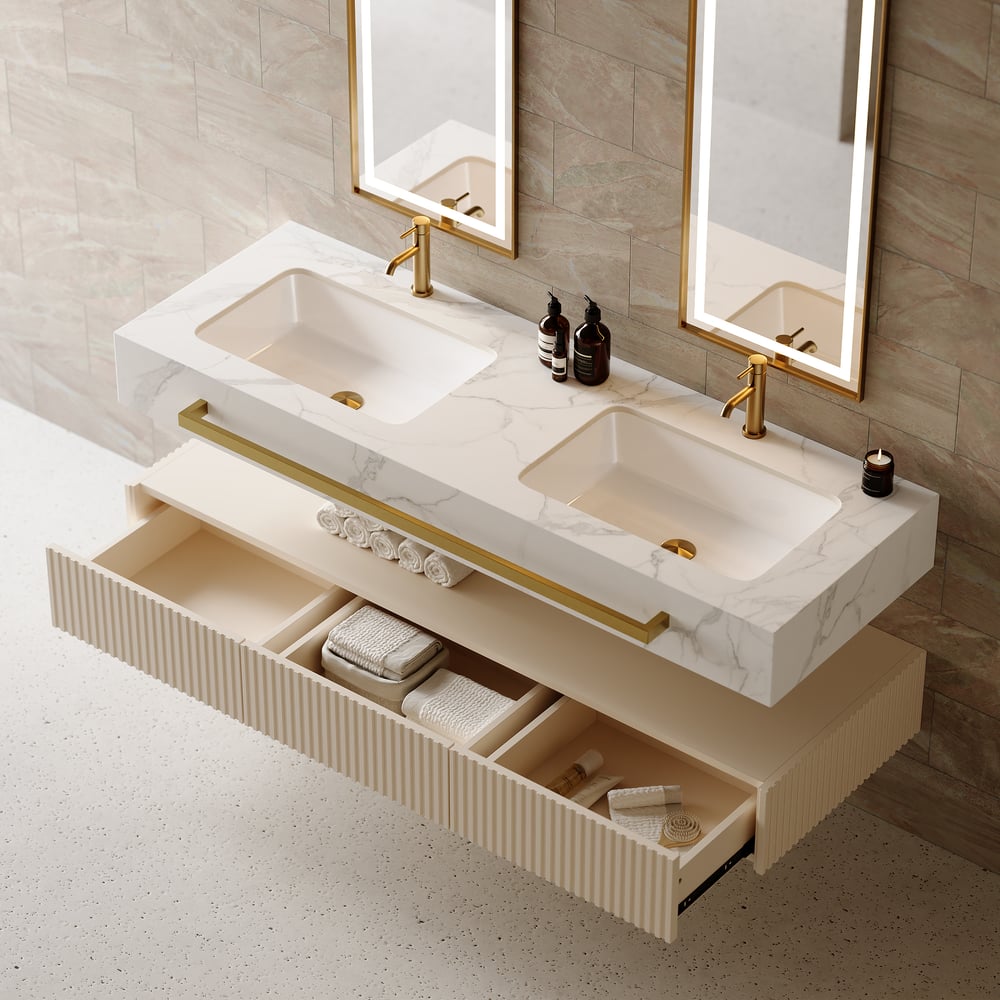 Bathroom Vanity Series 55.1" Modern Floating Bathroom Vanity White with Double Sinks