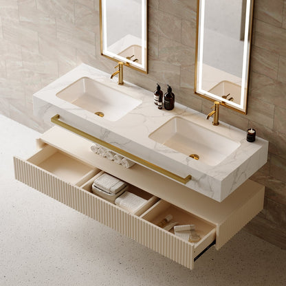 Bathroom Vanity Series 55.1" Modern Floating Bathroom Vanity White with Double Sinks