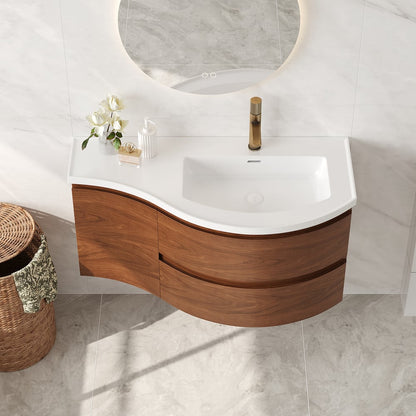 35" Floating Single Curved Bathroom Vanity with Sink & Storage