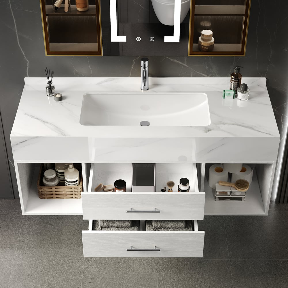 Modern 35.4" Floating Single Bathroom Vanity with Sink, Sintered Stone Top