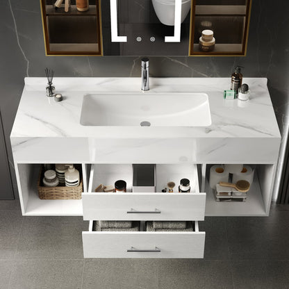 Modern 35.4" Floating Single Bathroom Vanity with Sink, Sintered Stone Top