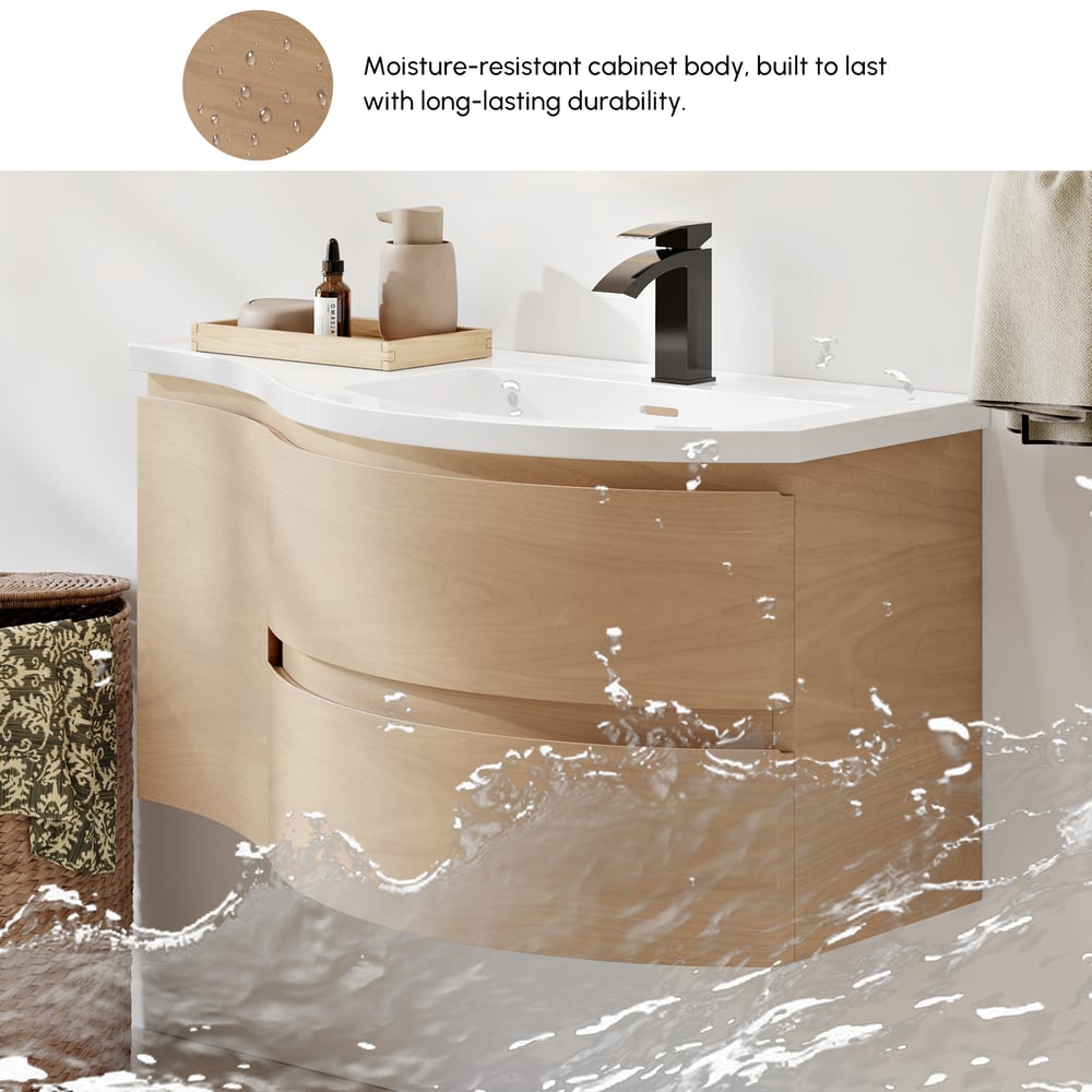 35" Floating Single Curved Bathroom Vanity with Sink & Storage
