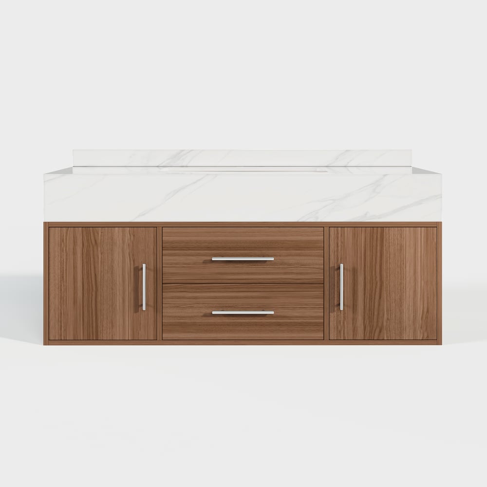 Modern 39" Walnut Floating Single Bathroom Vanity with Sintered Stone Top and Sink