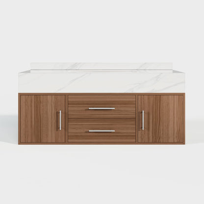 Modern 39" Walnut Floating Single Bathroom Vanity with Sintered Stone Top and Sink