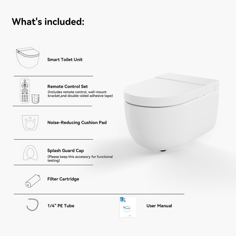Airloo S2 Wall-Mounted Smart Bidet Toilet with In-Wall Tank, UV sterilization, 1.32 GPF