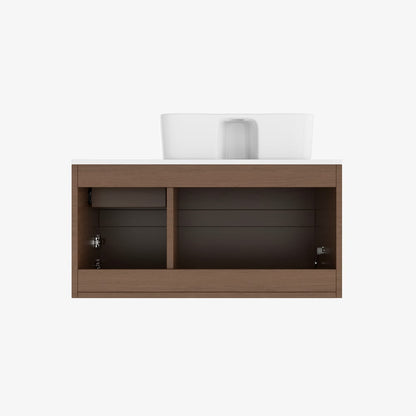 Modern 31.5" Floating Single Bathroom Vanity with Stone Resin Top, Ceramic Basin