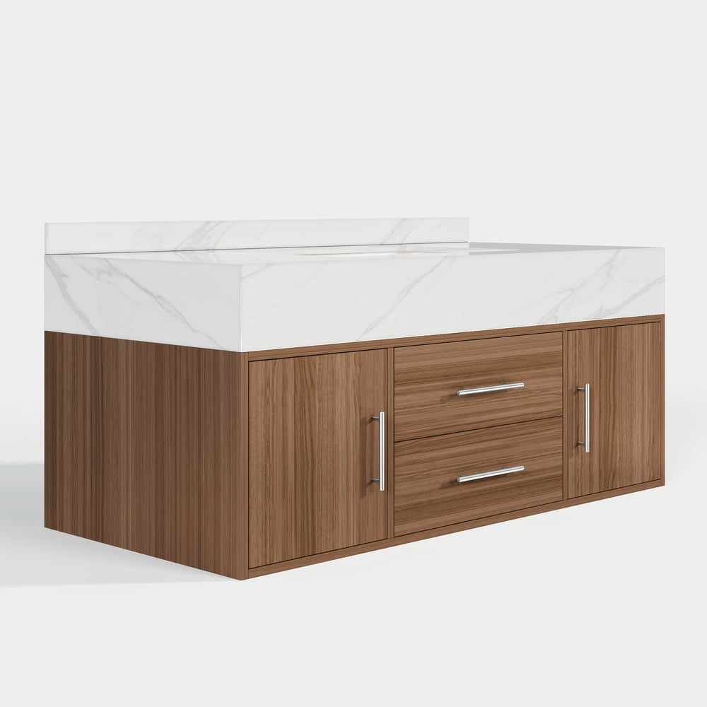 Modern 39" Walnut Floating Single Bathroom Vanity with Sintered Stone Top and Sink