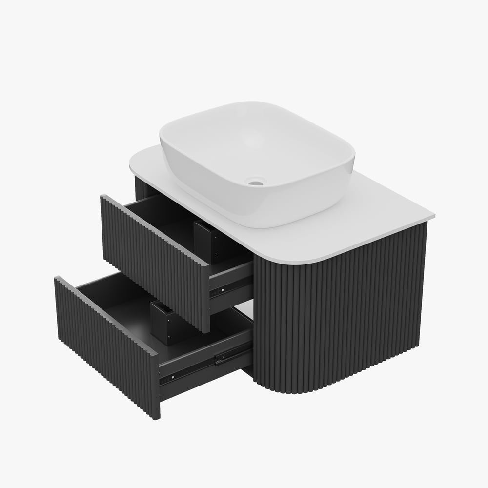 Black Fluted Bathroom Vanity Set 31.5" Floating Bathroom Vanity with Vessel Sink