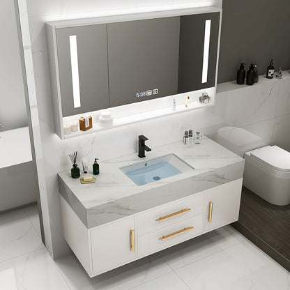 Modern 39" White Floating Single Bathroom Vanity with Sintered Stone Top and Sink
