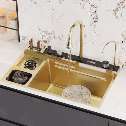 Multi-Function Stainless Steel Kitchen Sink 32.3" × 18.9" with Pull-Out Faucet