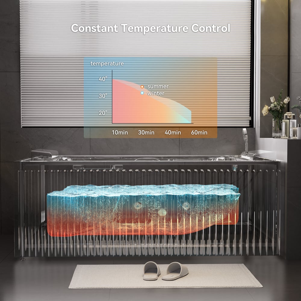 67" 2-Person Whirlpool Bathtub with  33 Massage Jets & 2 LED Waterfall Pillow & Thermostatic Control