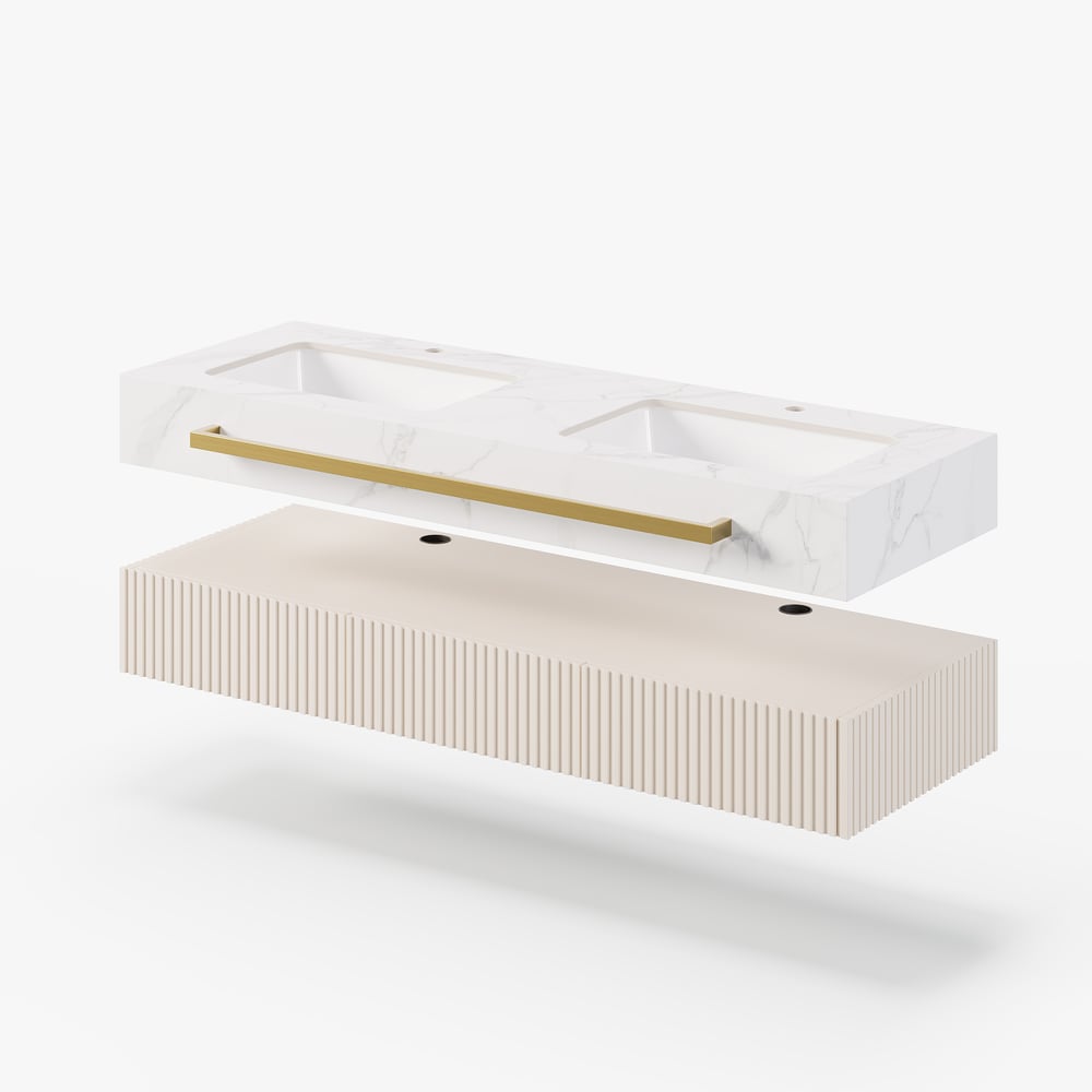 Bathroom Vanity Series 55.1" Modern Floating Bathroom Vanity White with Double Sinks