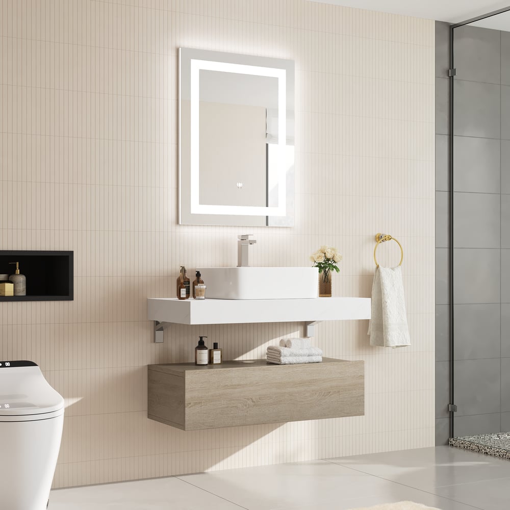 Modena 35.4"Floating Single Bathroom Vanity with Sink, Sintered Stone Top