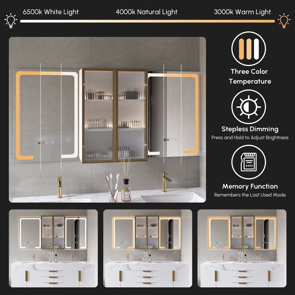 59" Double Sink Freestanding Vanity Set with LED Medicine Cabinet , Storage