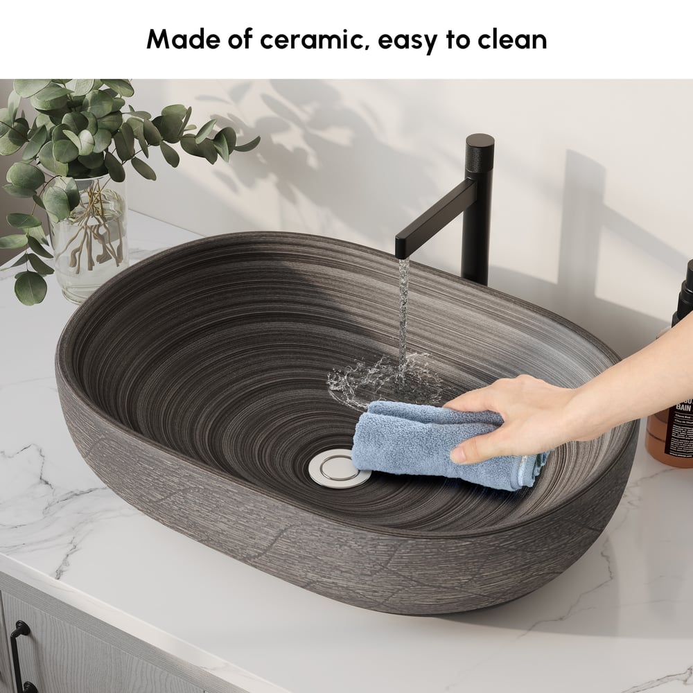 23" Grey Oval Ceramic Bathroom Sink – Matte Glazed Vessel Sink