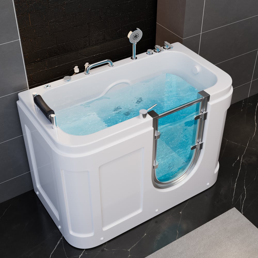 53" Walk In Whirlpool Bathtub with Built-in Seat, Massage Jets,Thermostatic Control