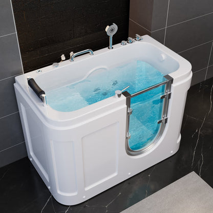 53" Walk In Whirlpool Bathtub with Built-in Seat, Massage Jets,Thermostatic Control
