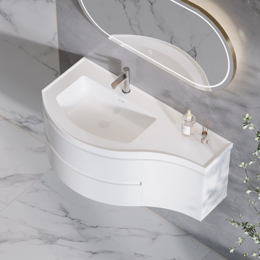 35" Floating Single Curved Bathroom Vanity with Sink & Storage