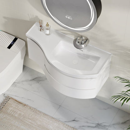 35" Floating Single Curved Bathroom Vanity with Sink & Storage