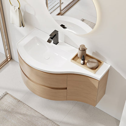 35" Floating Single Curved Bathroom Vanity with Sink & Storage