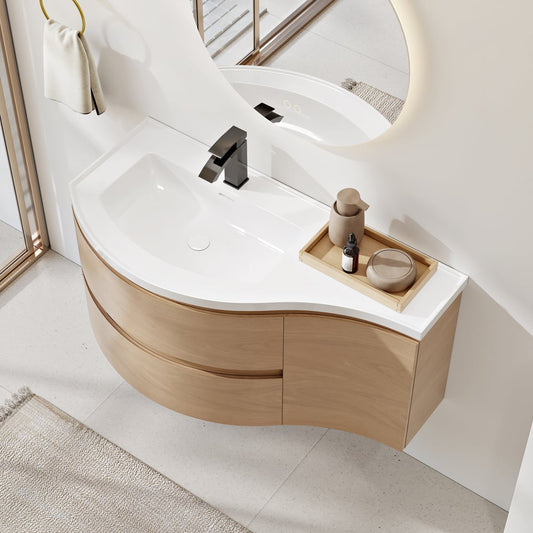 35" Floating Single Curved Bathroom Vanity with Sink & Storage