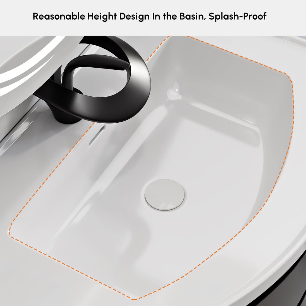 35" Floating Single Curved Bathroom Vanity with Sink & Storage