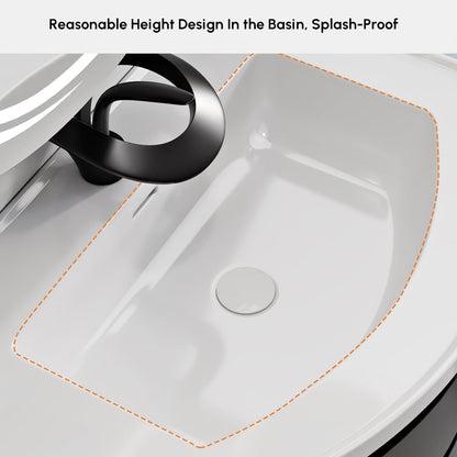 35" Floating Single Curved Bathroom Vanity with Sink & Storage