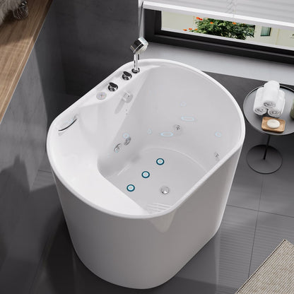 39" Compact Deep Oval Acrylic Whirlpool Bathtub with Massage Jets & Thermostatic Control