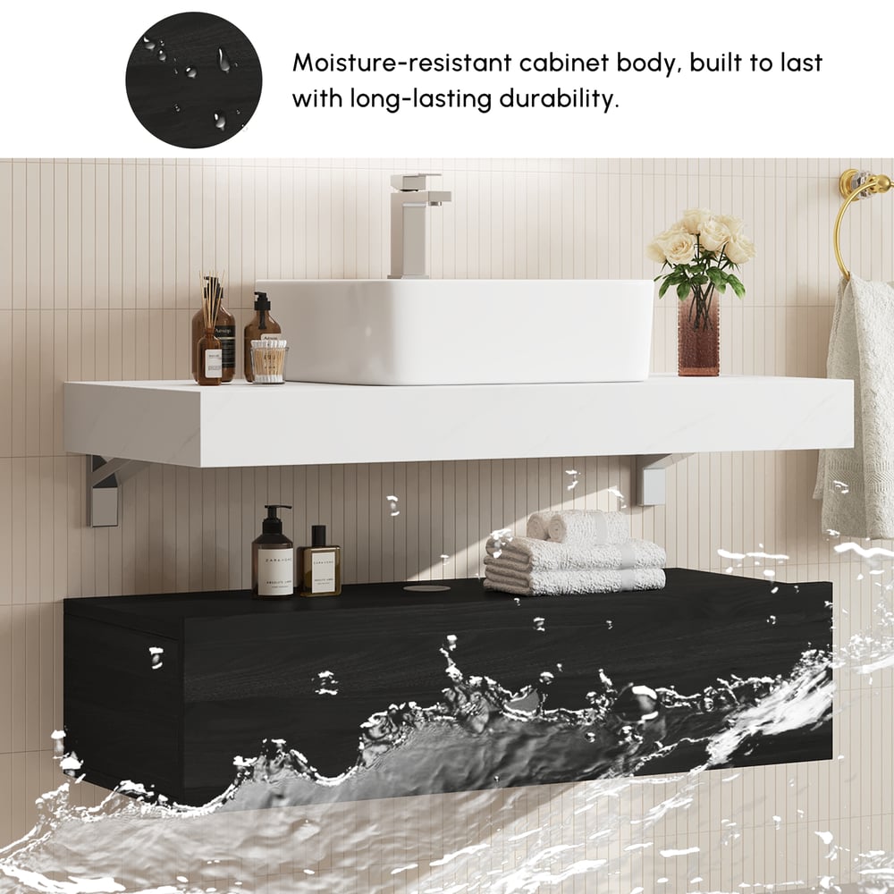 Modena 39.3" Floating Single Bathroom Vanity with Sink, Sintered Stone Top