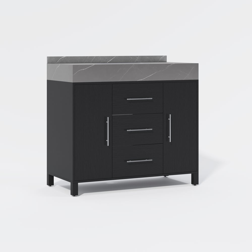 39.4" Freestanding Black Bathroom Vanity, Sintered Stone Countertop & Silver Handles
