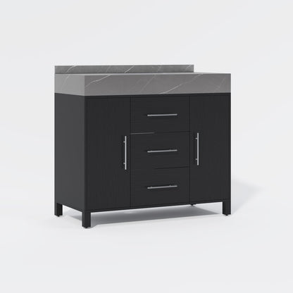 39.4" Freestanding Black Bathroom Vanity, Sintered Stone Countertop & Silver Handles