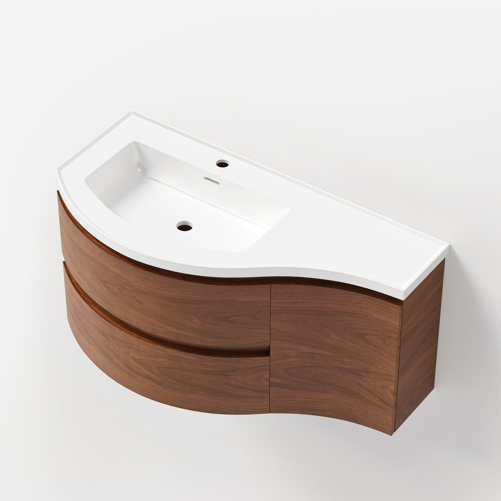35" Floating Single Curved Bathroom Vanity with Sink & Storage