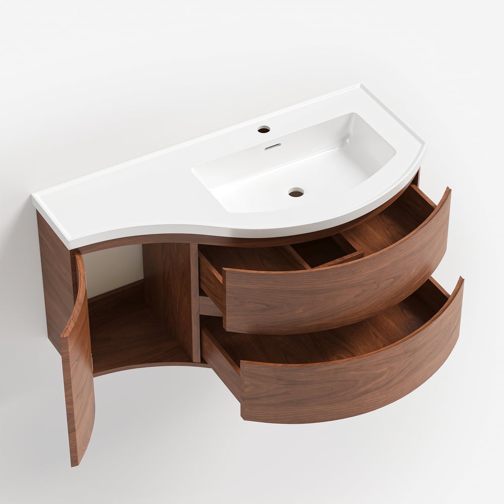 35" Floating Single Curved Bathroom Vanity with Sink & Storage