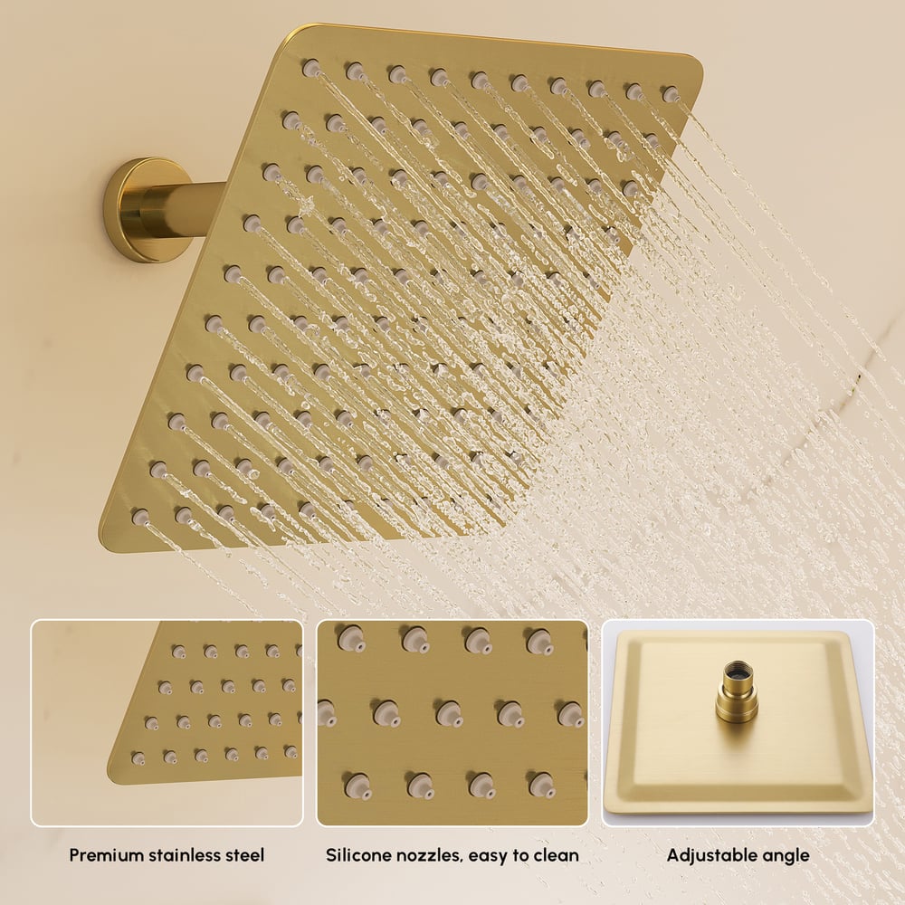 Dual Head Shower System – 12" Ceiling & 8" Wall Shower with Handheld, Solid Brass