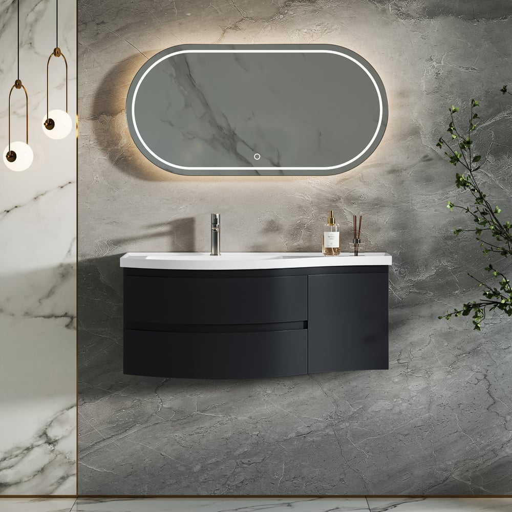 35" Floating Single Curved Bathroom Vanity with Sink & Storage